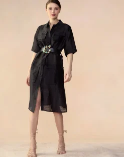 Lisbon Silk Linen Shirt Dress