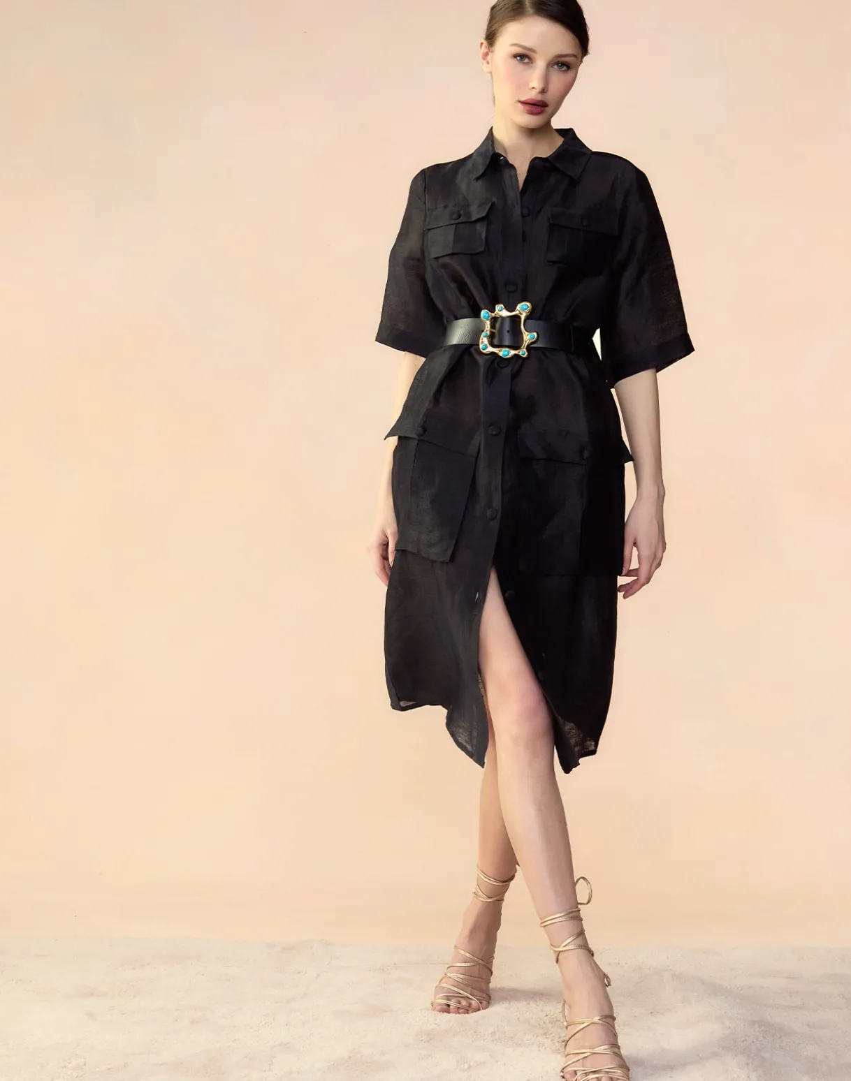 Lisbon Silk Linen Shirt Dress