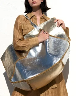 Mixed Metallic Vegan Leather Oversized Tote