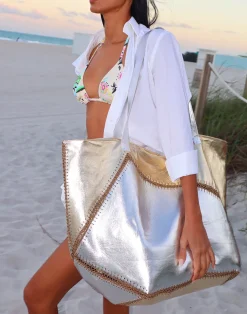 Mixed Metallic Vegan Leather Oversized Tote