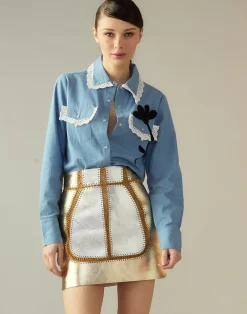 Mixed Metallic Vegan Leather Skirt
