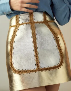 Mixed Metallic Vegan Leather Skirt