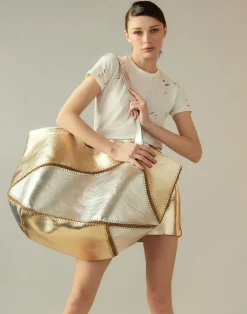Mixed Metallic Vegan Leather Oversized Tote