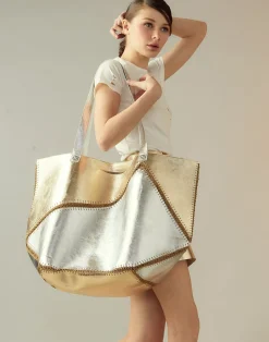 Mixed Metallic Vegan Leather Oversized Tote