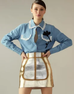Mixed Metallic Vegan Leather Skirt