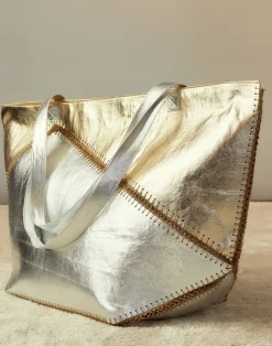 Mixed Metallic Vegan Leather Oversized Tote