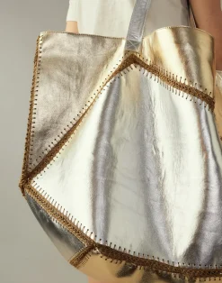 Mixed Metallic Vegan Leather Oversized Tote