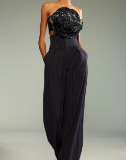 Pinstripe Corset Waist Pants