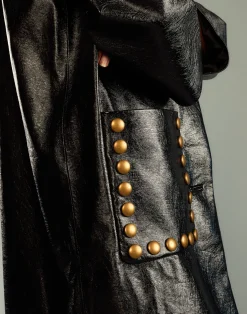 Studded Vegan Leather Coat