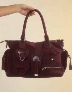 Suede Cargo Pocket Shoulder Bag
