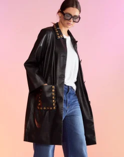 Vegan Studded Leather Coat