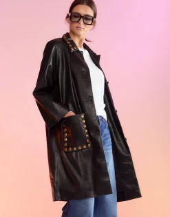 Vegan Studded Leather Coat