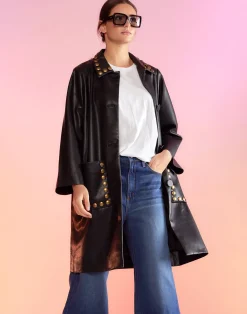 Vegan Studded Leather Coat